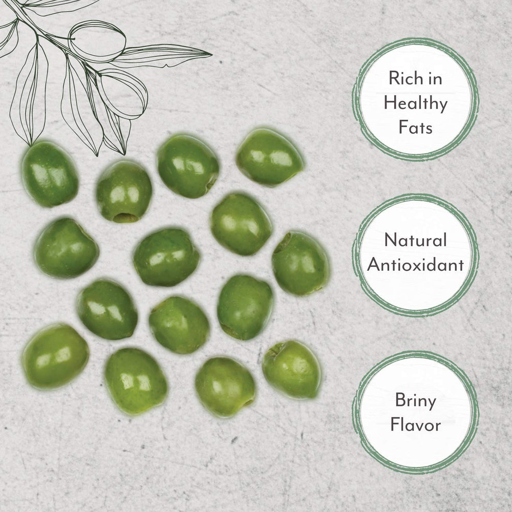 Roland Foods Castelvetrano olives closeup, showcasing smooth, mild, buttery taste.