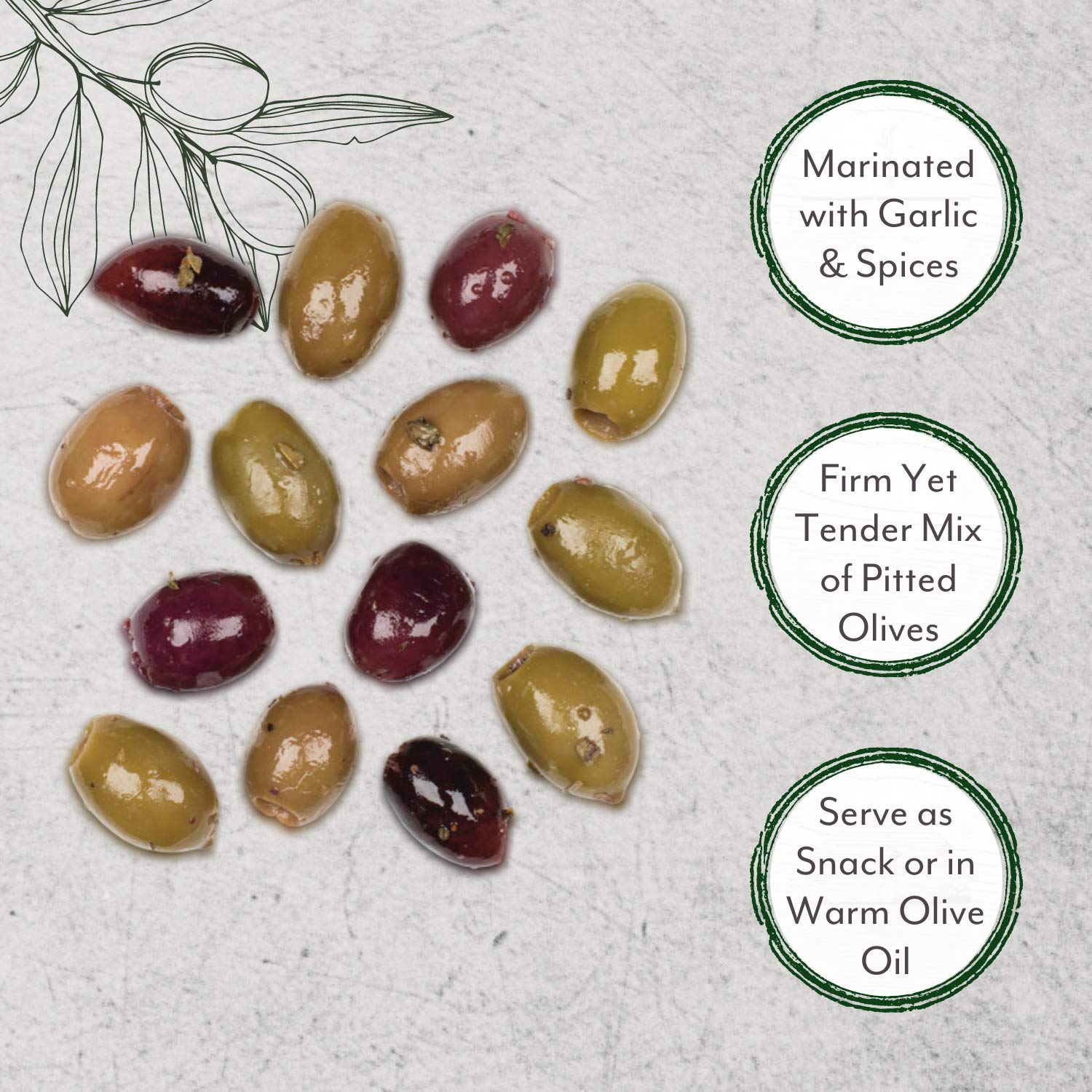 Roland Foods Greek Olive Mix, ready-to-eat straight from the jar.
