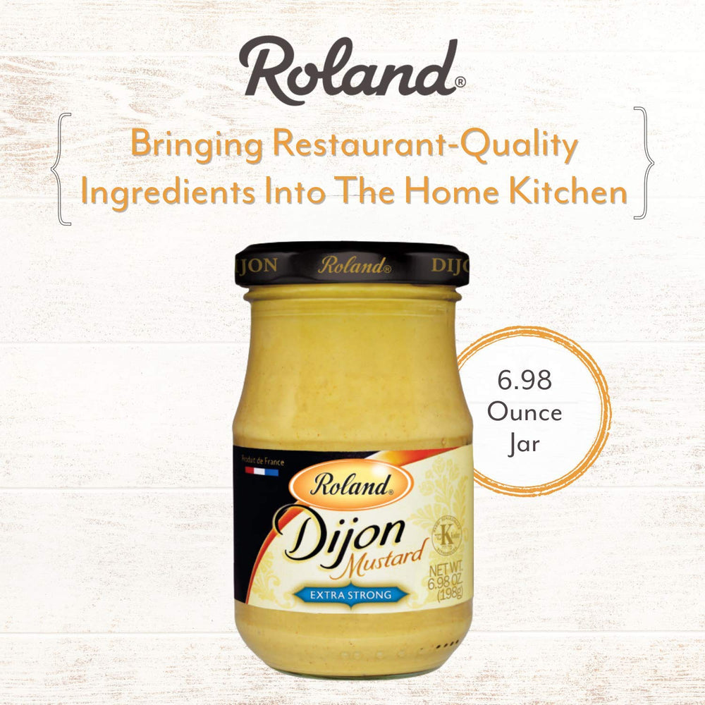 Roland Foods Dijon mustard with a hot dog for bold flavor.