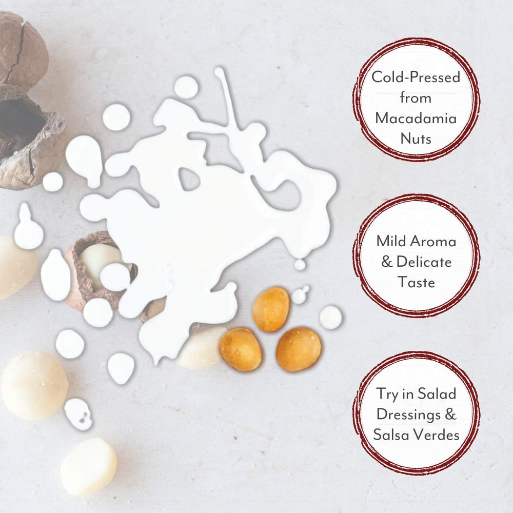 Roland Foods Macadamia Oil in a skillet, ideal for frying and grilling.