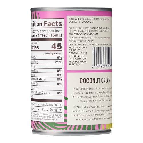 Roland Foods coconut cream foamy whipped topping option for dairy-free desserts.