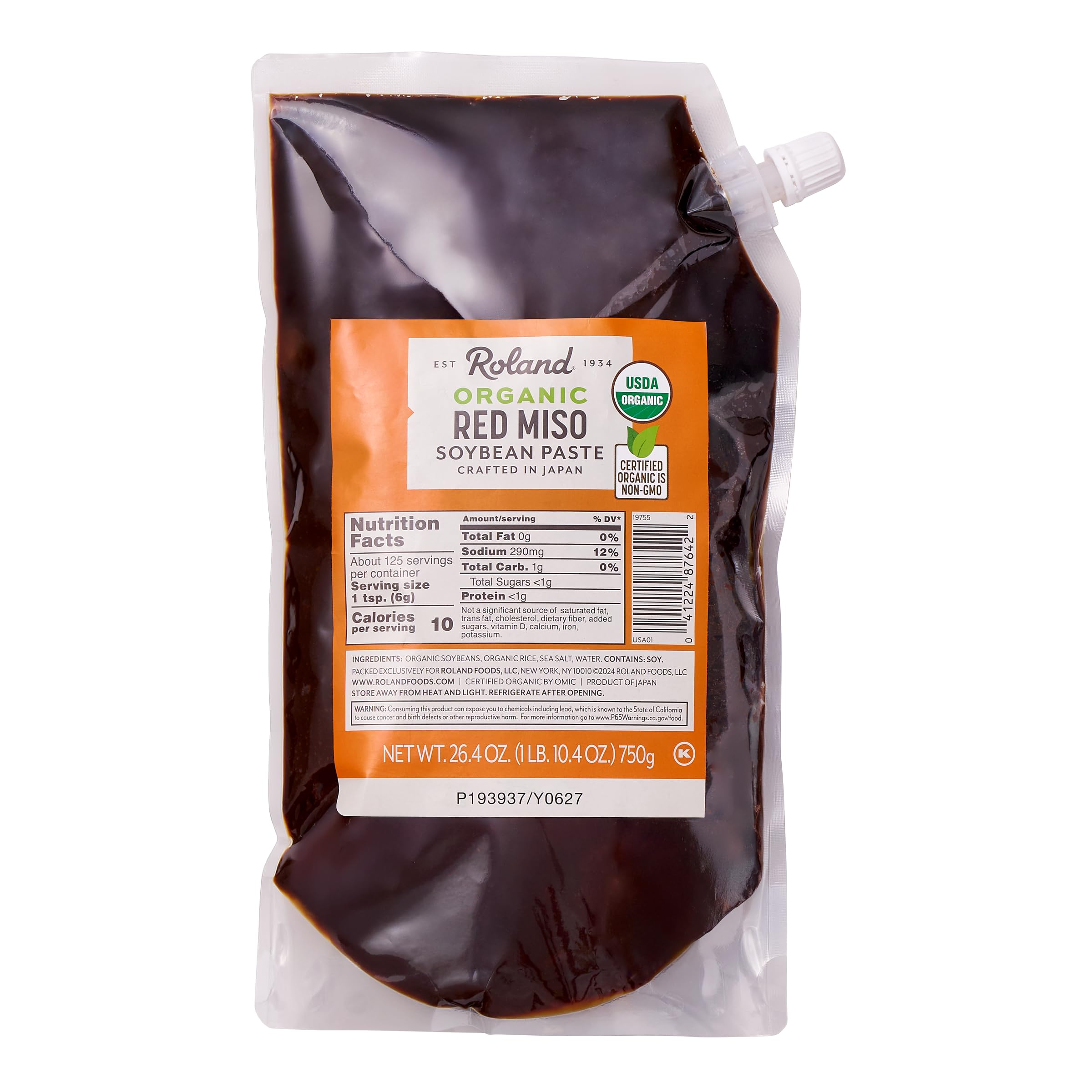 Roland Foods Organic Red Miso Paste pouch front adds rich umami to soups and marinades.