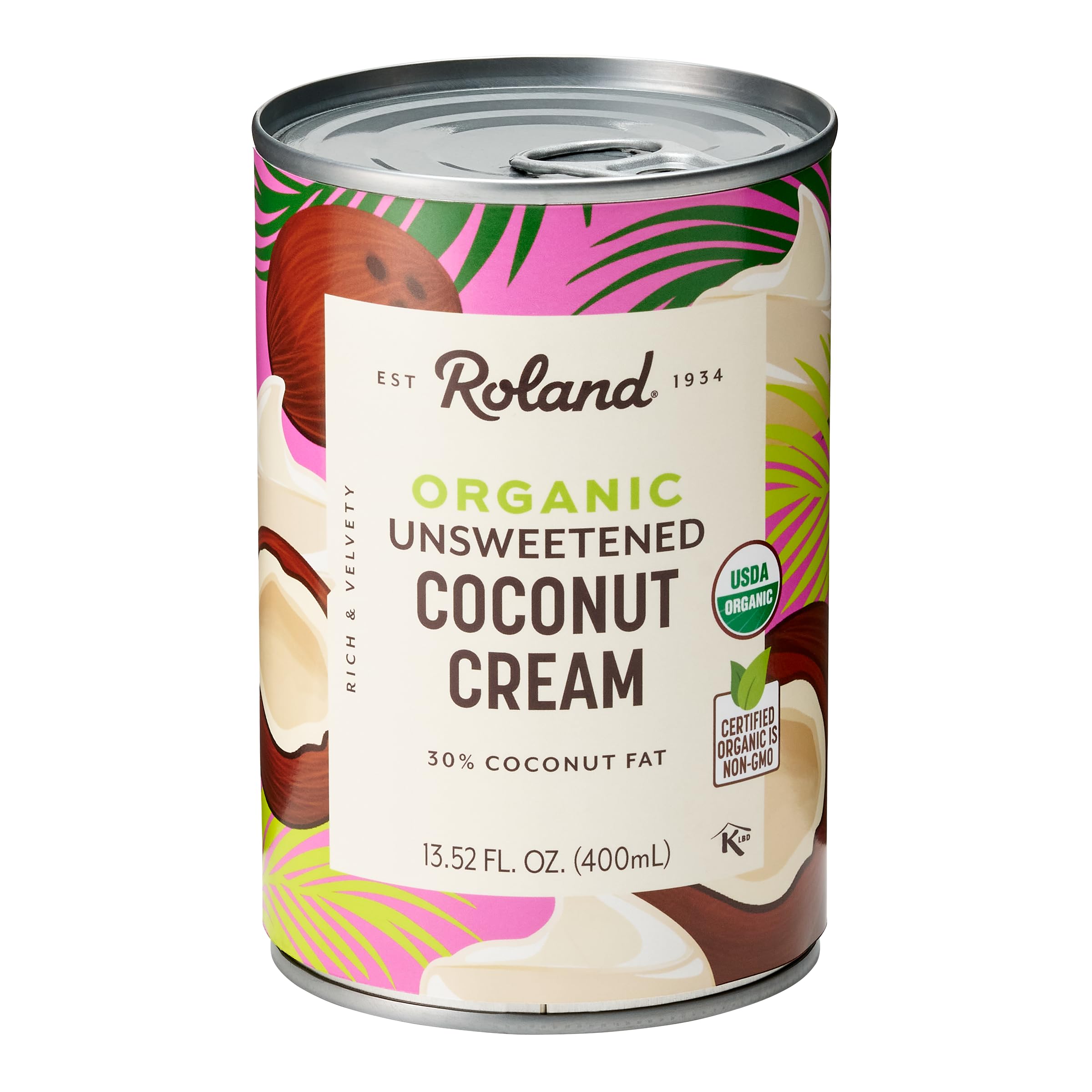 Roland Foods Organic Unsweetened Coconut Cream can, rich base for curries and desserts.
