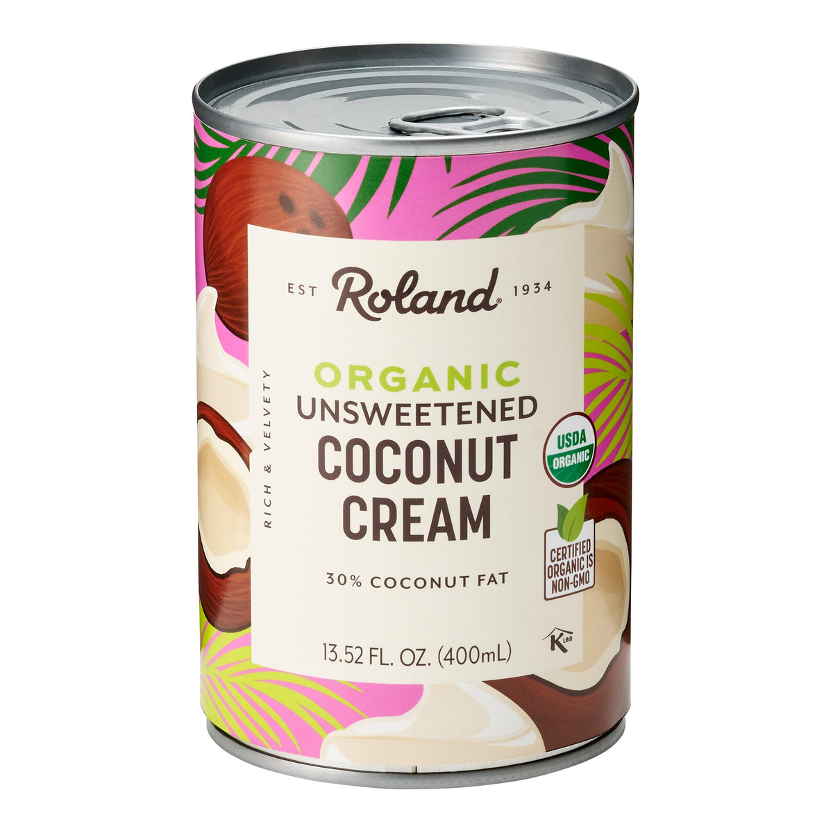 Roland Foods Organic Unsweetened Coconut Cream can, rich base for curries and desserts.