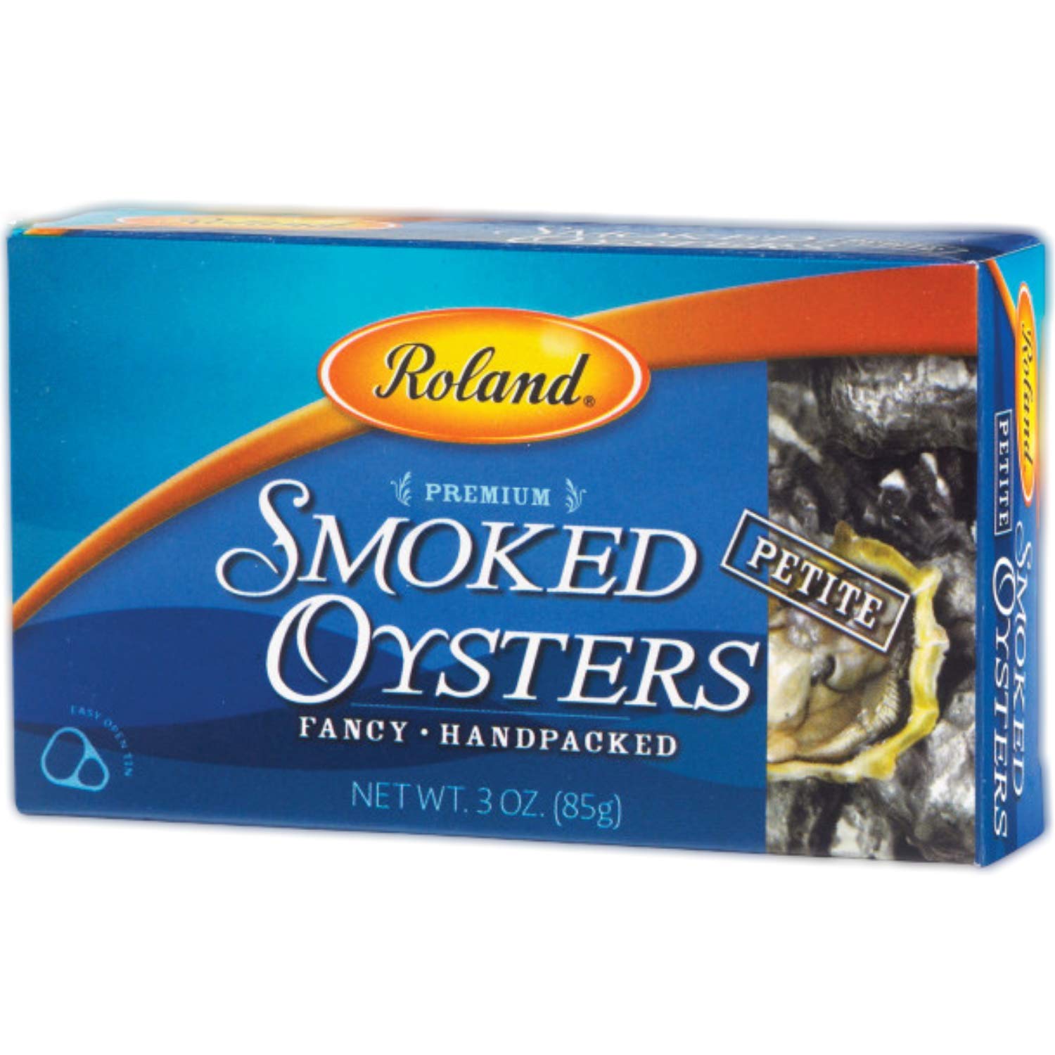 Roland Foods petite premium smoked oysters in oil tin shown for ready-to-eat snacking