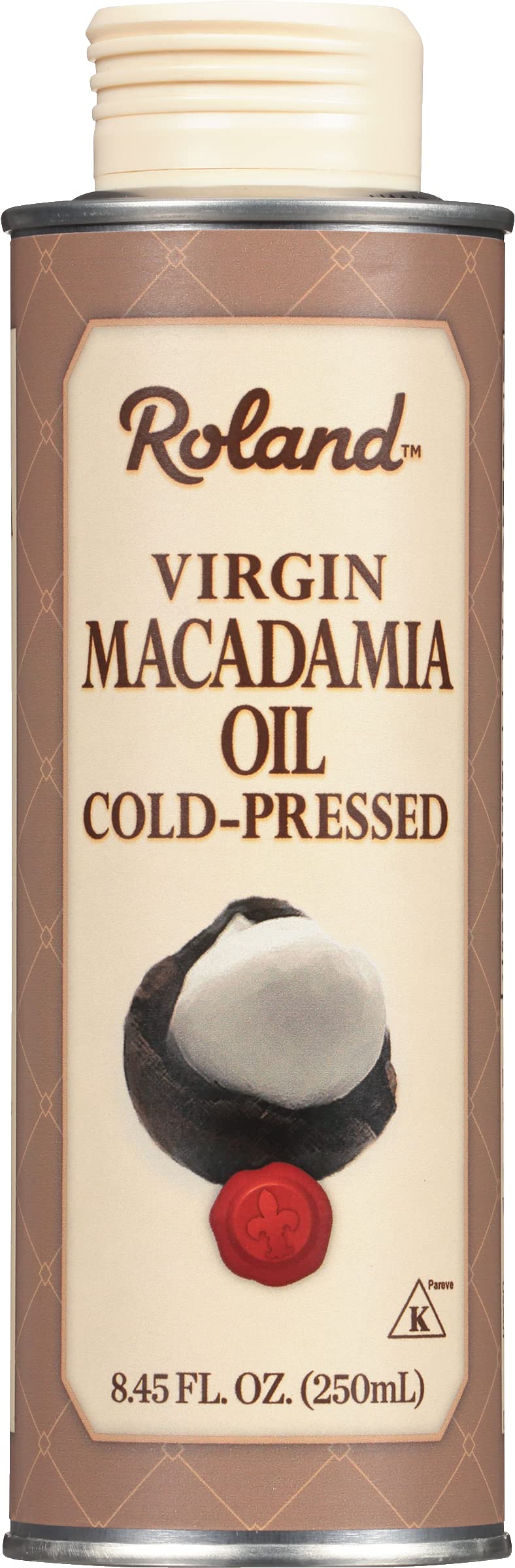 Roland Foods Virgin Macadamia Oil bottle with mild aroma for dressings.