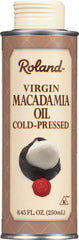 Roland Foods Virgin Macadamia Oil bottle with mild aroma for dressings.