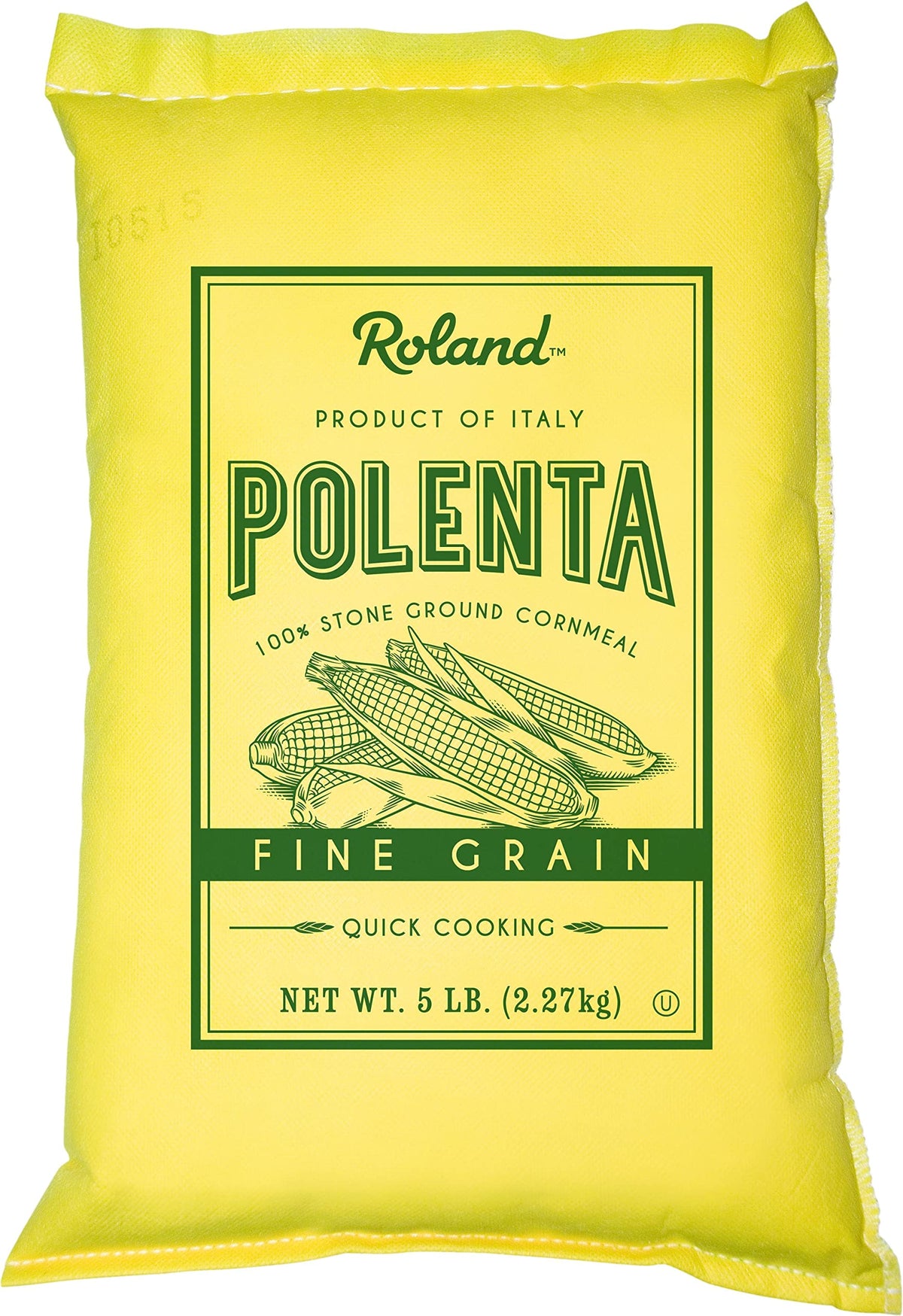 Roland Foods yellow polenta bag with raw cornmeal texture for quick meals