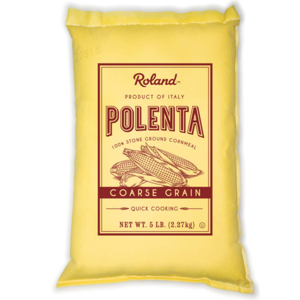 Roland Foods Yellow Polenta close-up, golden texture ideal for side dishes.