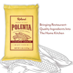 Roland Foods Yellow Polenta served with creamy sauce for a comforting meal.