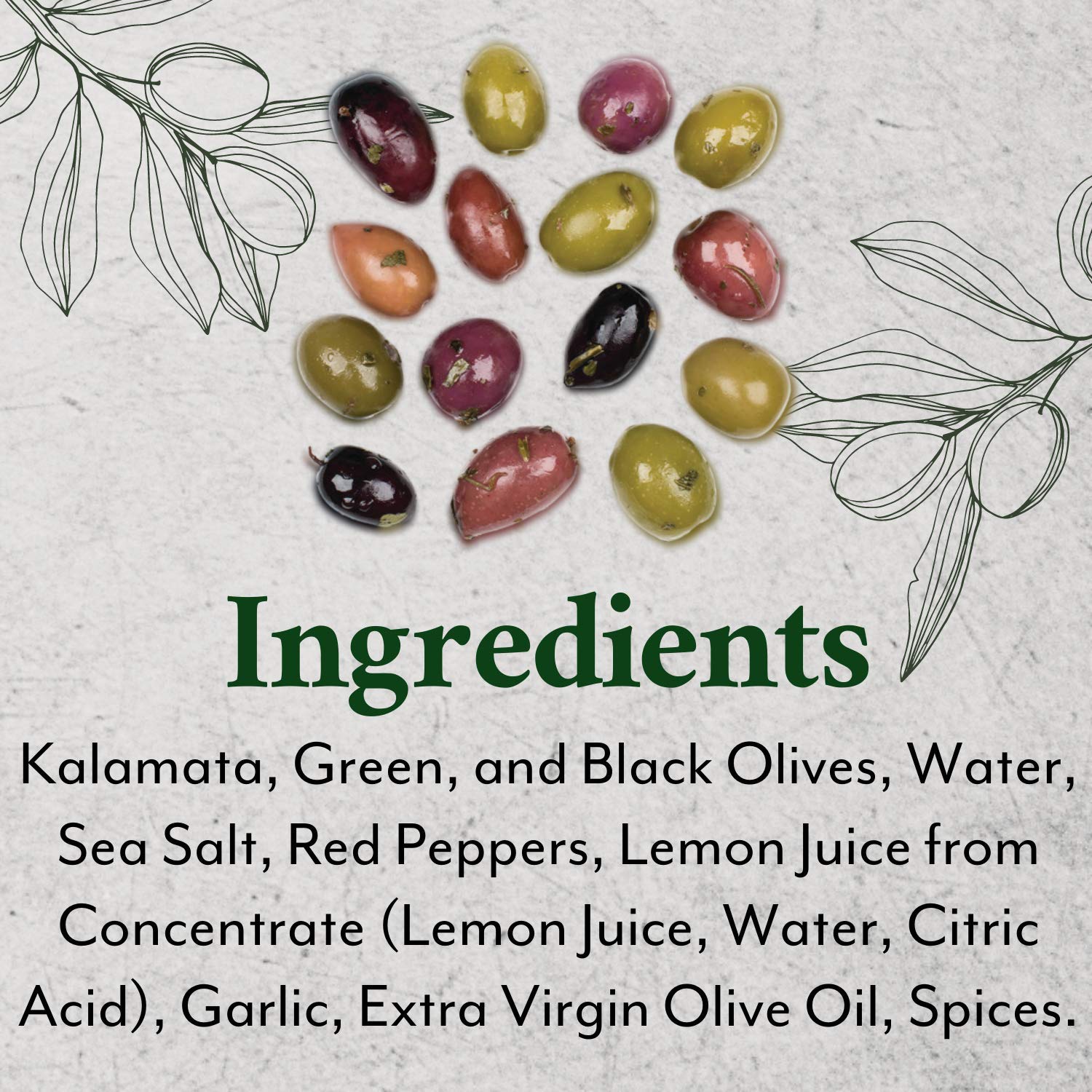Roland Foods Greek Country Olive Mix in a bulk 4 lb 6 oz tub, food-service friendly.
