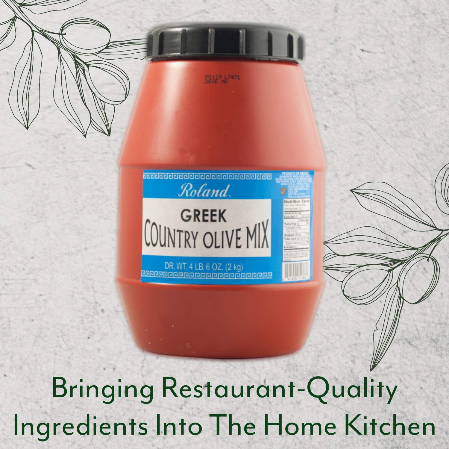 Roland Foods Greek Country Olive Mix with green olives, crisp texture, ideal for cheese boards.