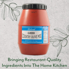 Roland Foods Greek Country Olive Mix with green olives, crisp texture, ideal for cheese boards.