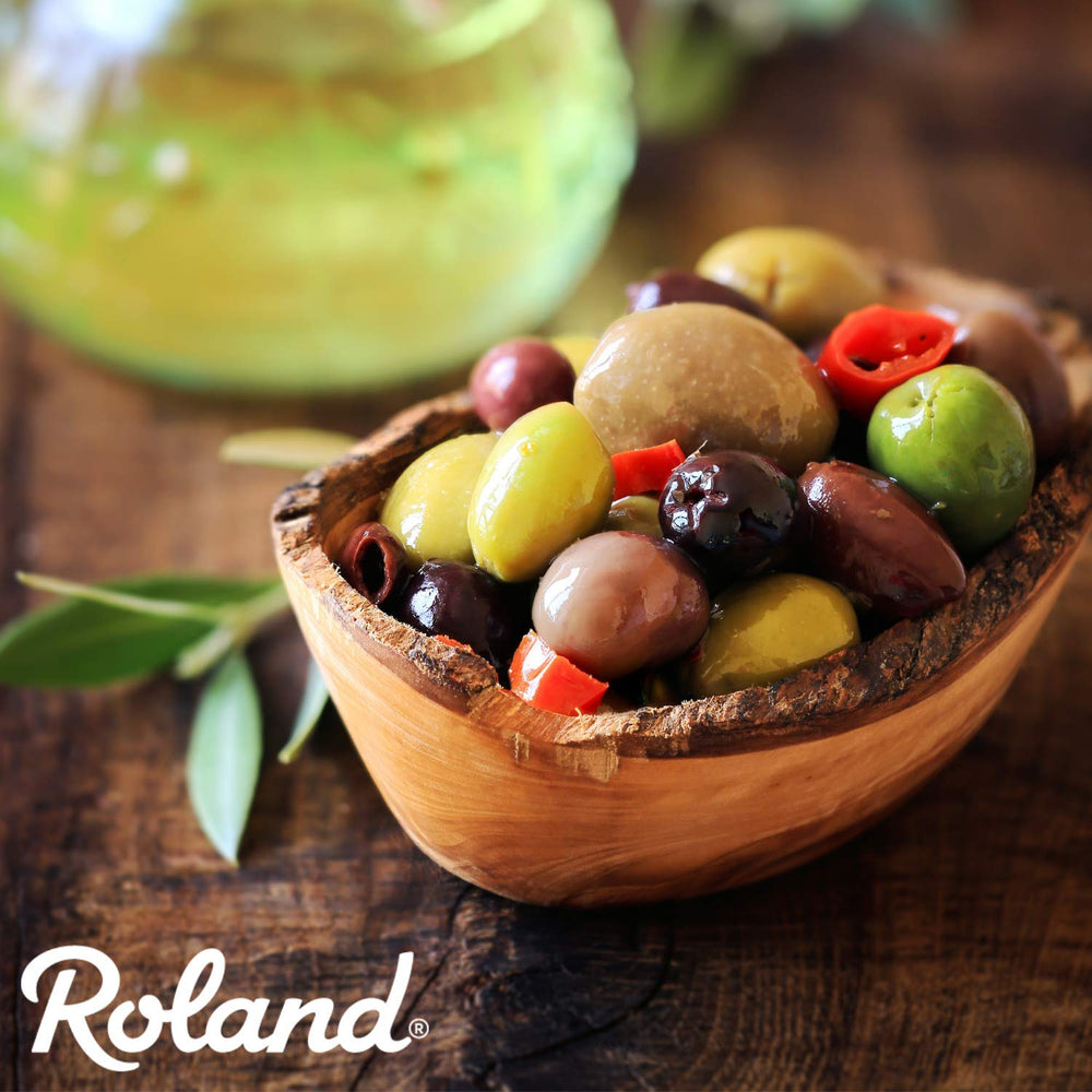 Roland Foods Greek Country Olive Mix imported from Greece, elevates any tapas or antipasti spread.
