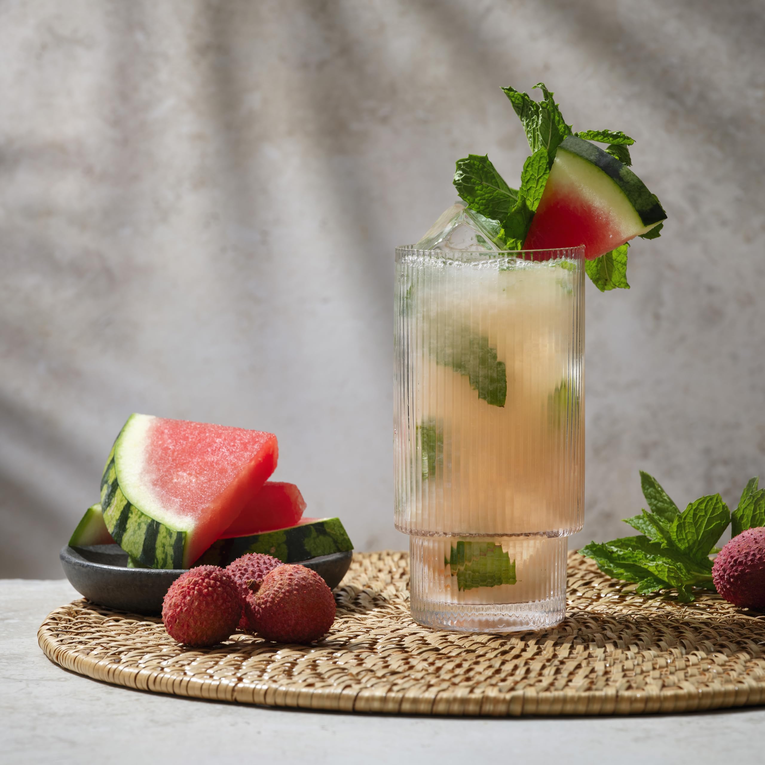 Roland Lychees in Heavy Syrup used as a cocktail garnish with tropical flair.