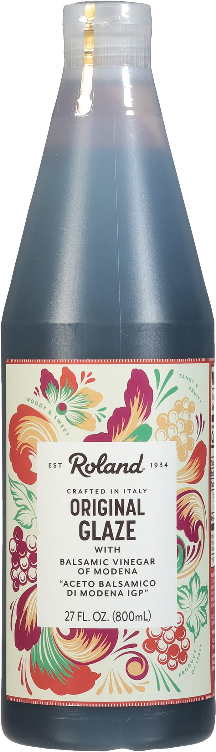 Roland Foods Balsamic Glaze Modena bottle shows rich color for glazing.
