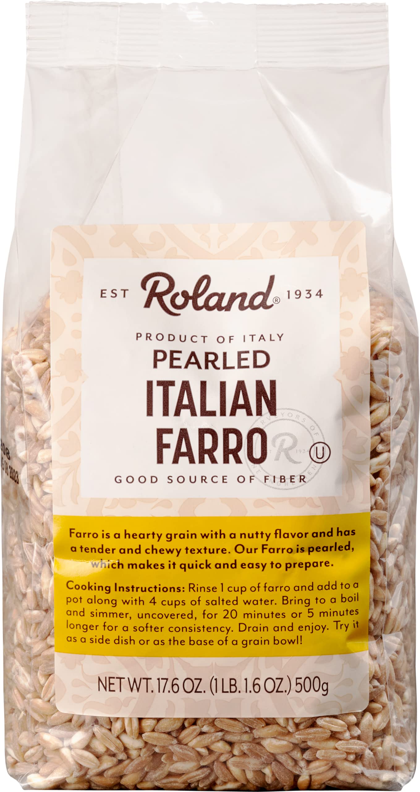 Roland Foods pearled farro close-up, perfect for hearty salads and grain bowls.