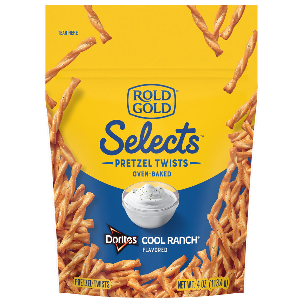Rold Gold Selects Cool Ranch pretzels in a bag, crispy and tangy for on-the-go snacking