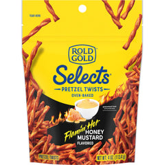 Rold Gold Selects front-pack: bold Flamin' Hot Honey Mustard flavor for on-the-go snacking.