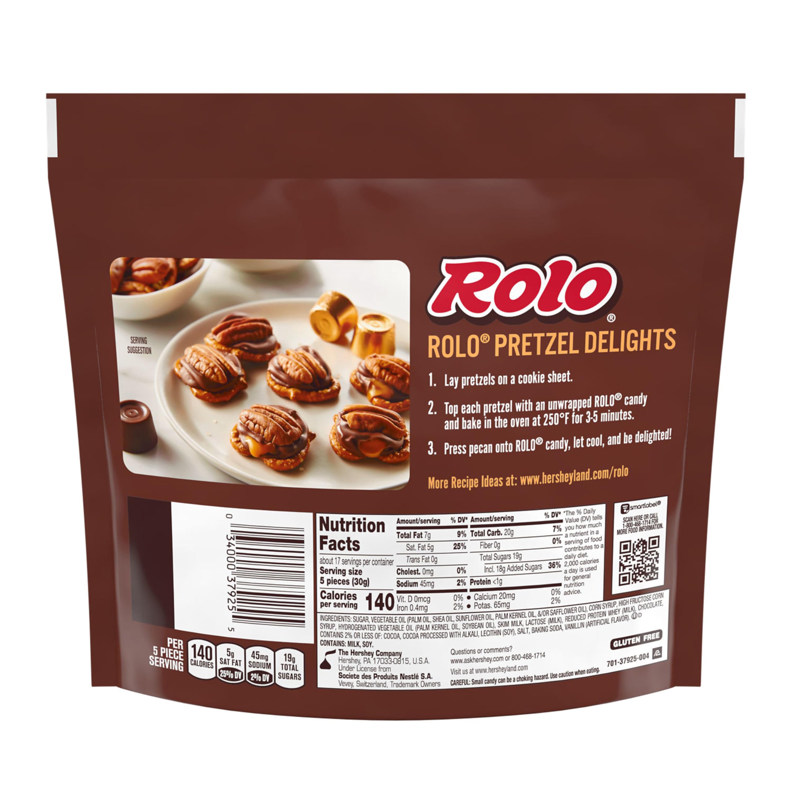 ROLO caramels pouring from bag into dish, easy party snack