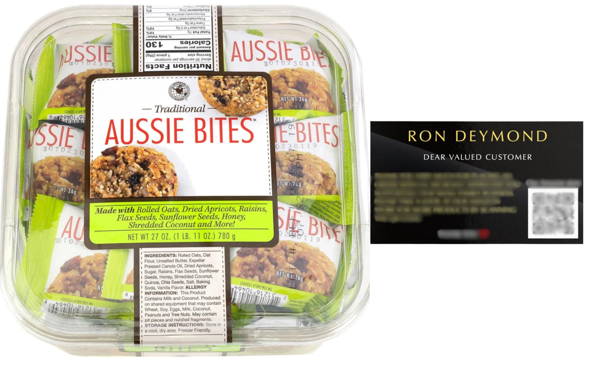 Ron Deymond Traditional Aussie Bites package front view, convenient healthy snack for on the go.