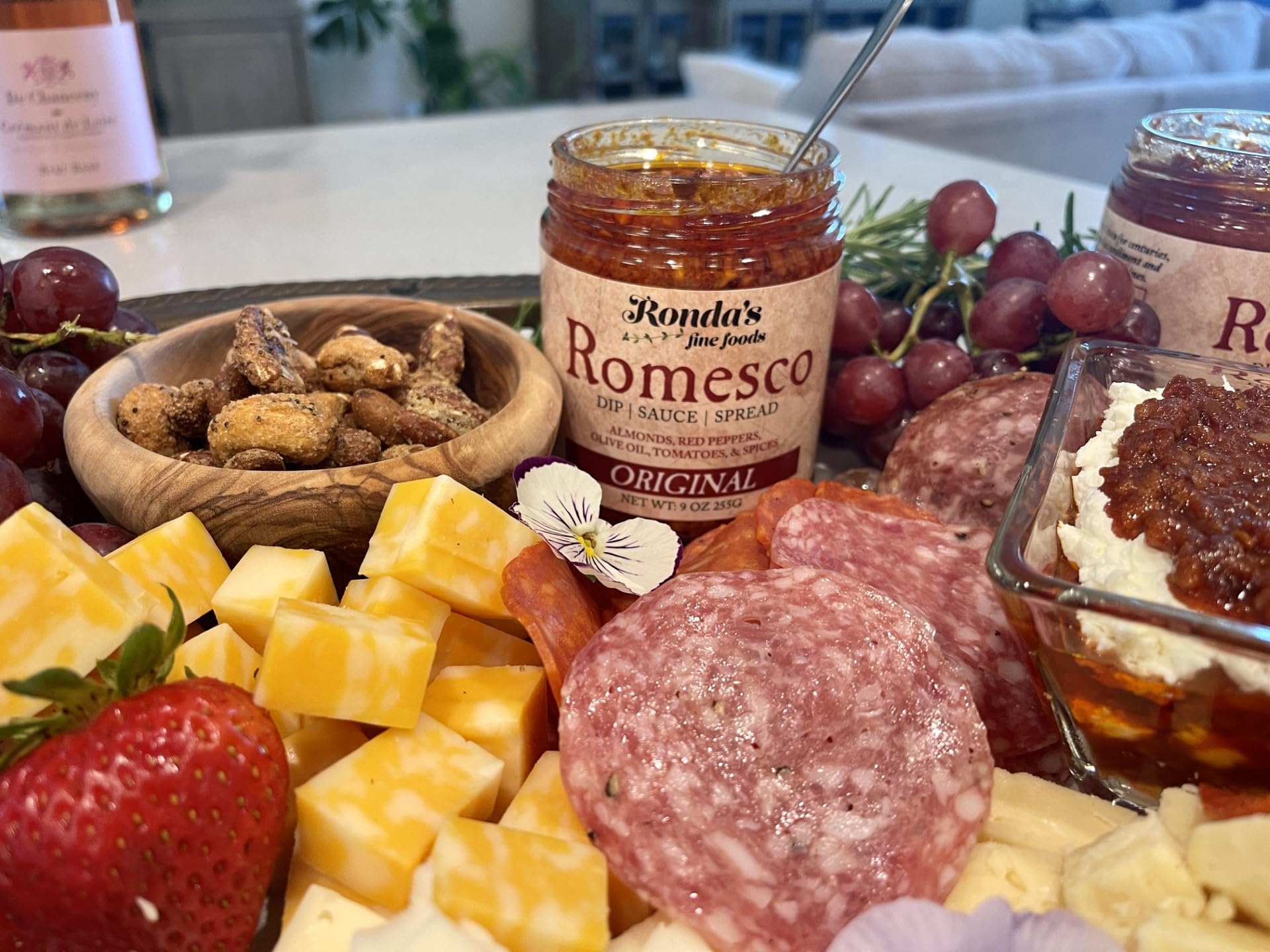 Ronda’s Romesco Dip on a vegan charcuterie board adds texture and taste.