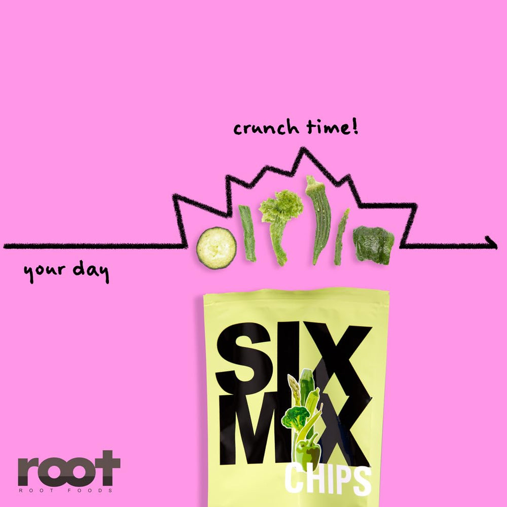 Root Foods SixMix chips crisp texture close-up highlight