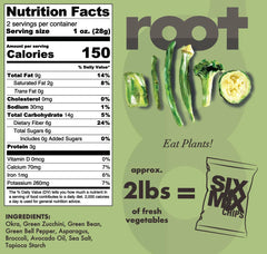 Root Foods SixMix chips ingredients showcase asparagus, green beans, and peppers
