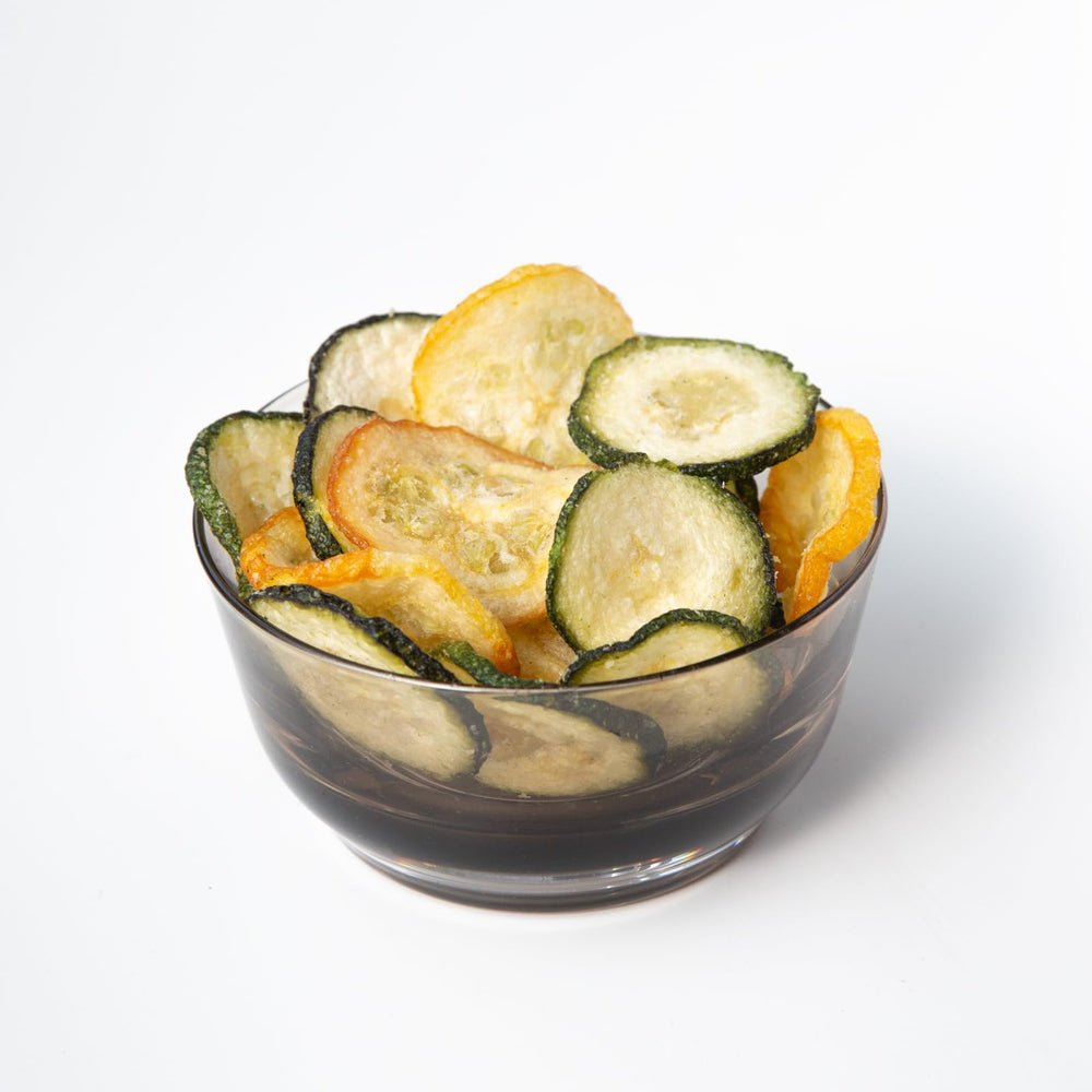 Root Foods Zucchini Chips avocado-oil-crisp shot, airy texture with natural color