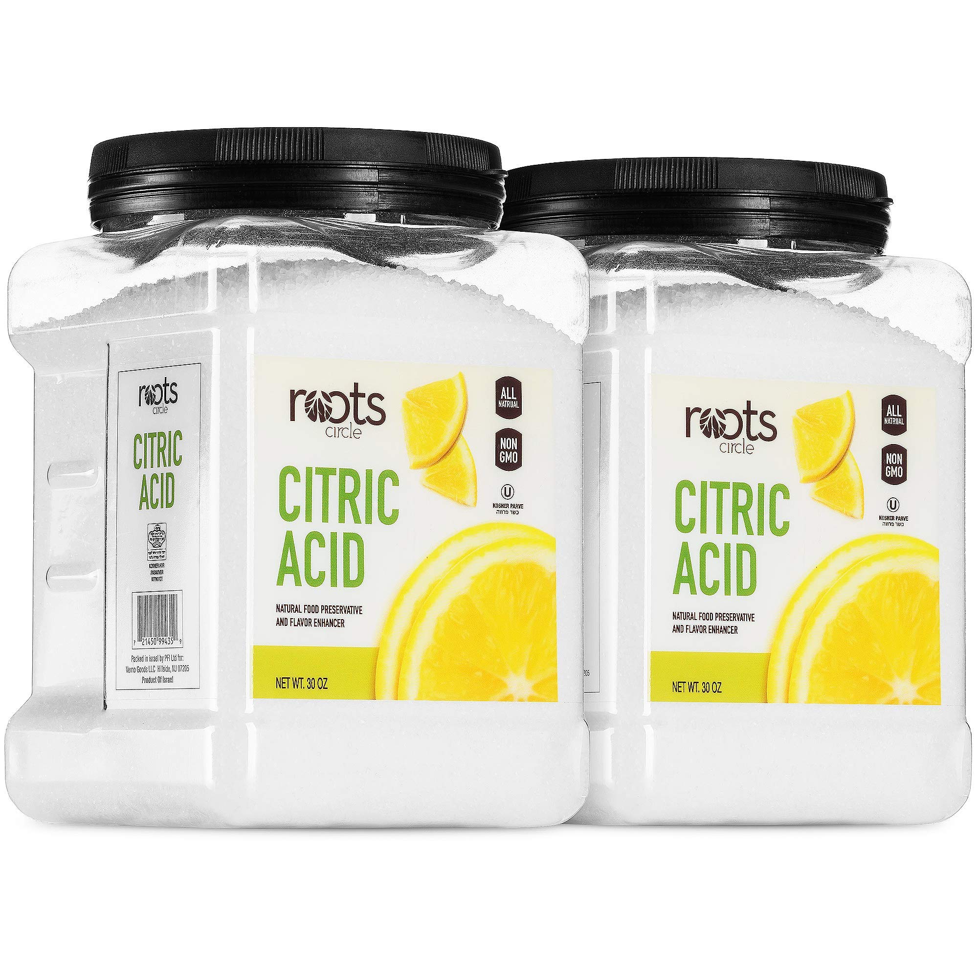 Roots Circle citric acid bottle 2-pack for kitchen and cleaning tasks.