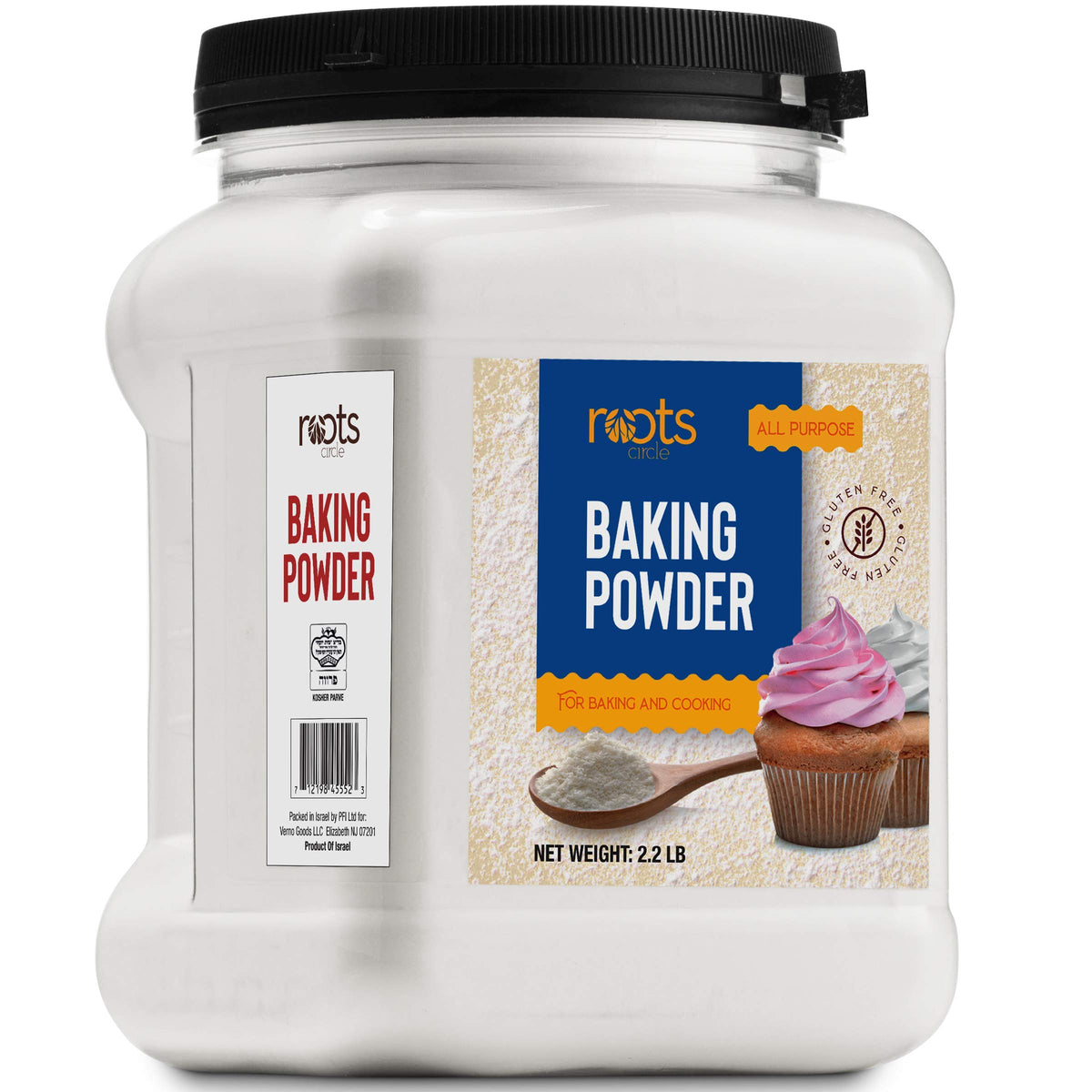 Roots Circle Baking Powder with silky powder texture for smooth batters.