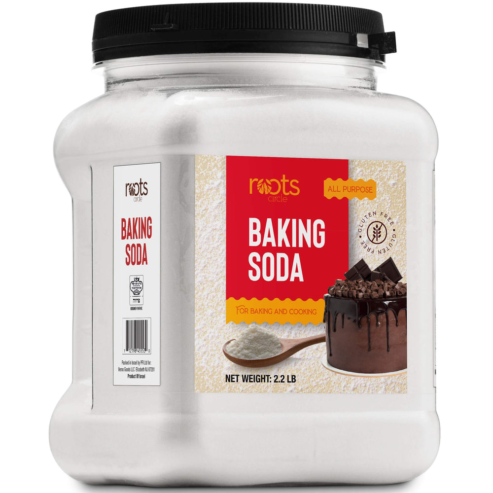 Roots Circle Baking Soda bulk container with airtight lid for extended pantry storage