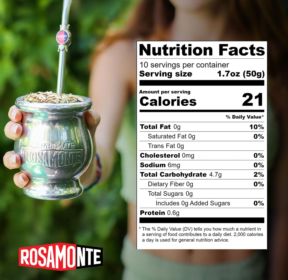 Rosamonte yerba mate con palo stems visible for balanced texture.