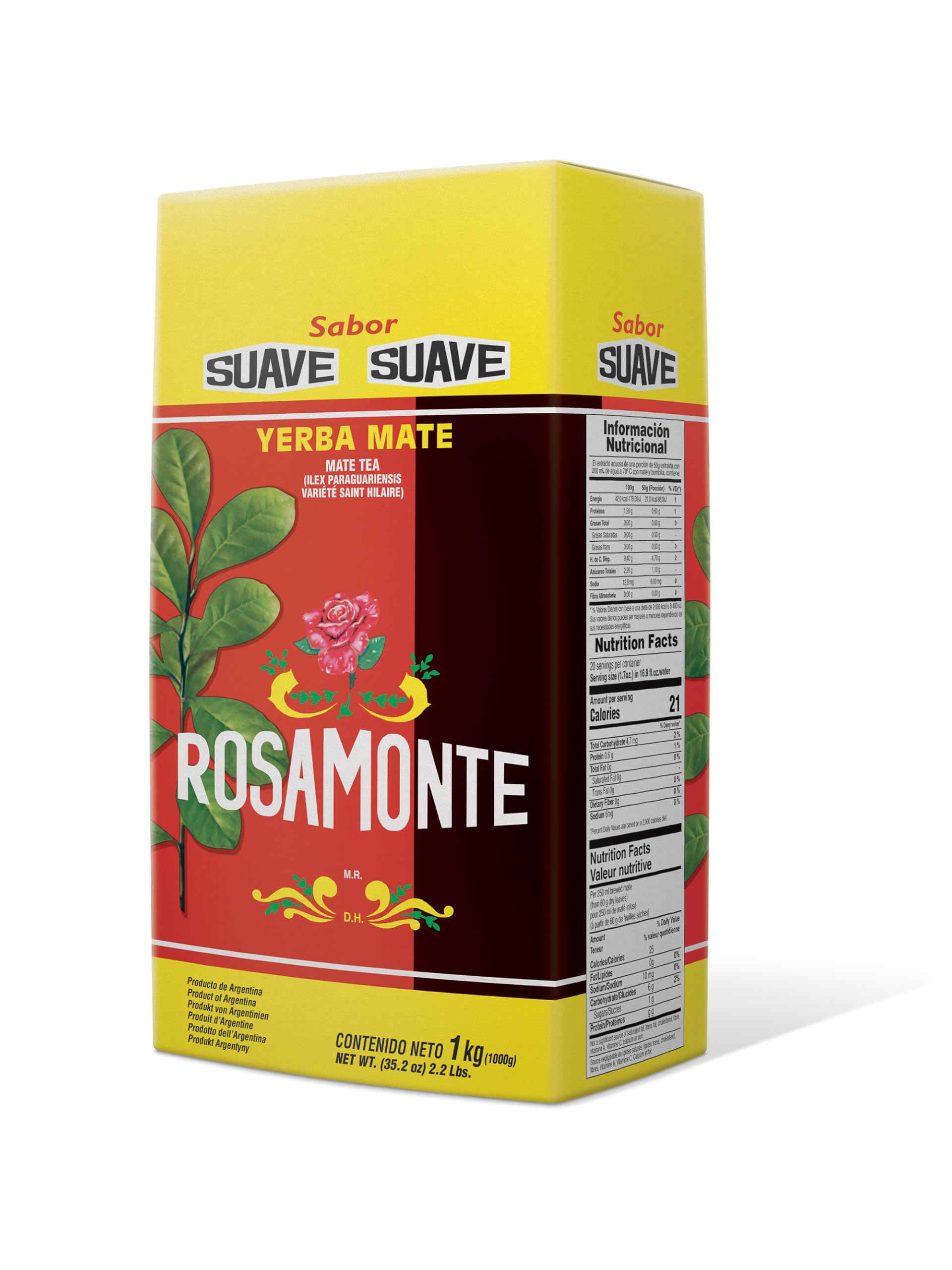 Rosamonte Yerba Mate Suave 1kg pack showcases premium leaves for consistent steeping