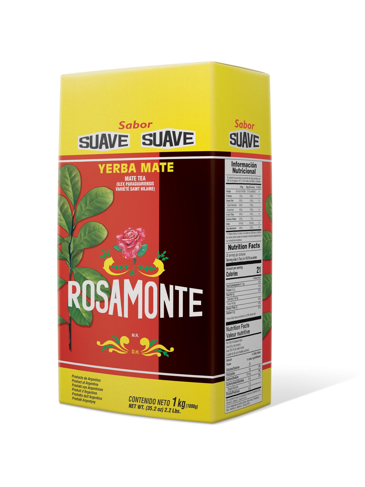 Rosamonte Yerba Mate Suave 1kg pack showcases premium leaves for consistent steeping
