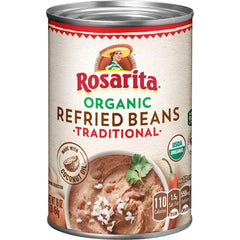 Rosarita Organic Refried Beans 12-pack on shelf for easy pantry stocking and authentic flavor.