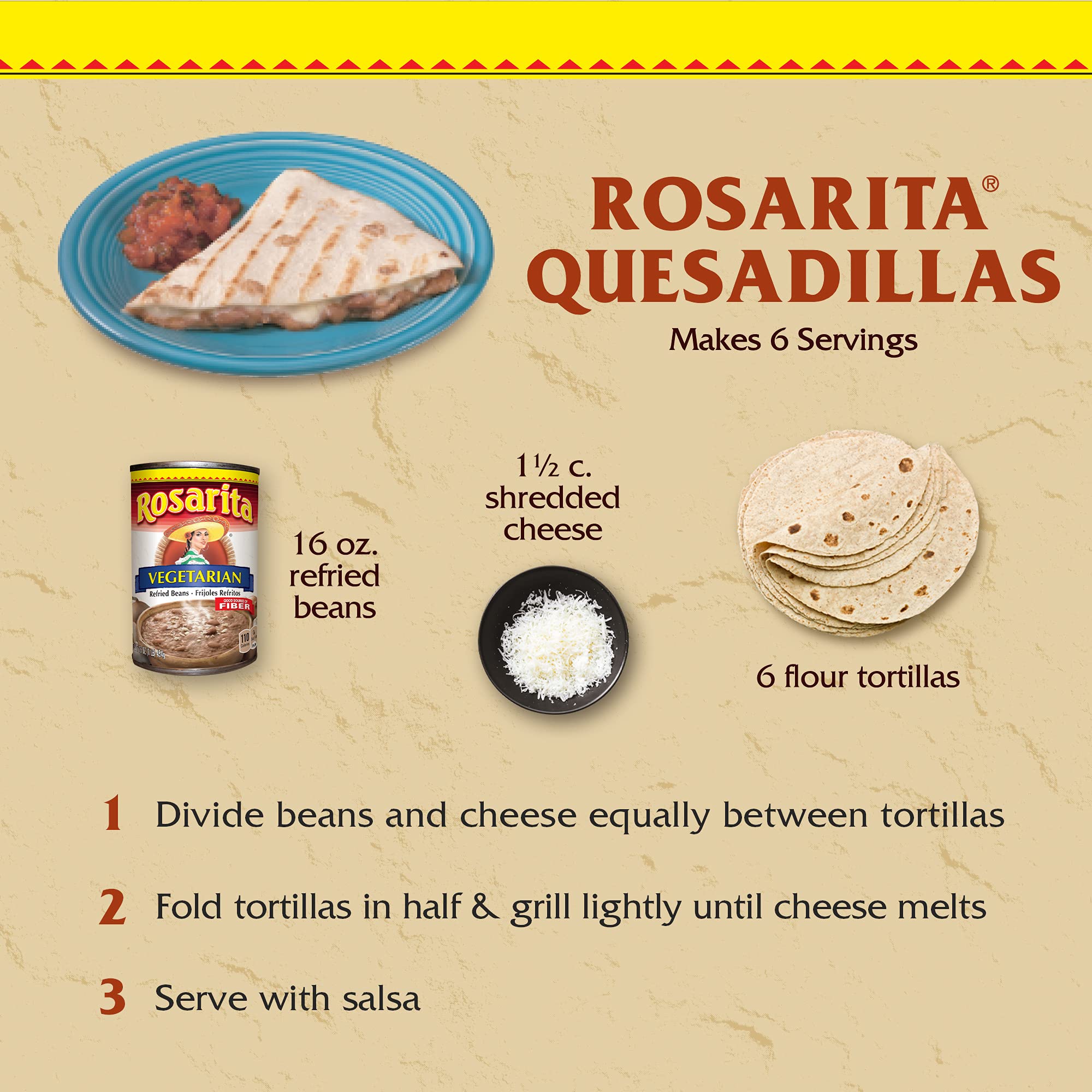 Rosarita Vegetarian Refried Beans nutrition label shows ingredients.