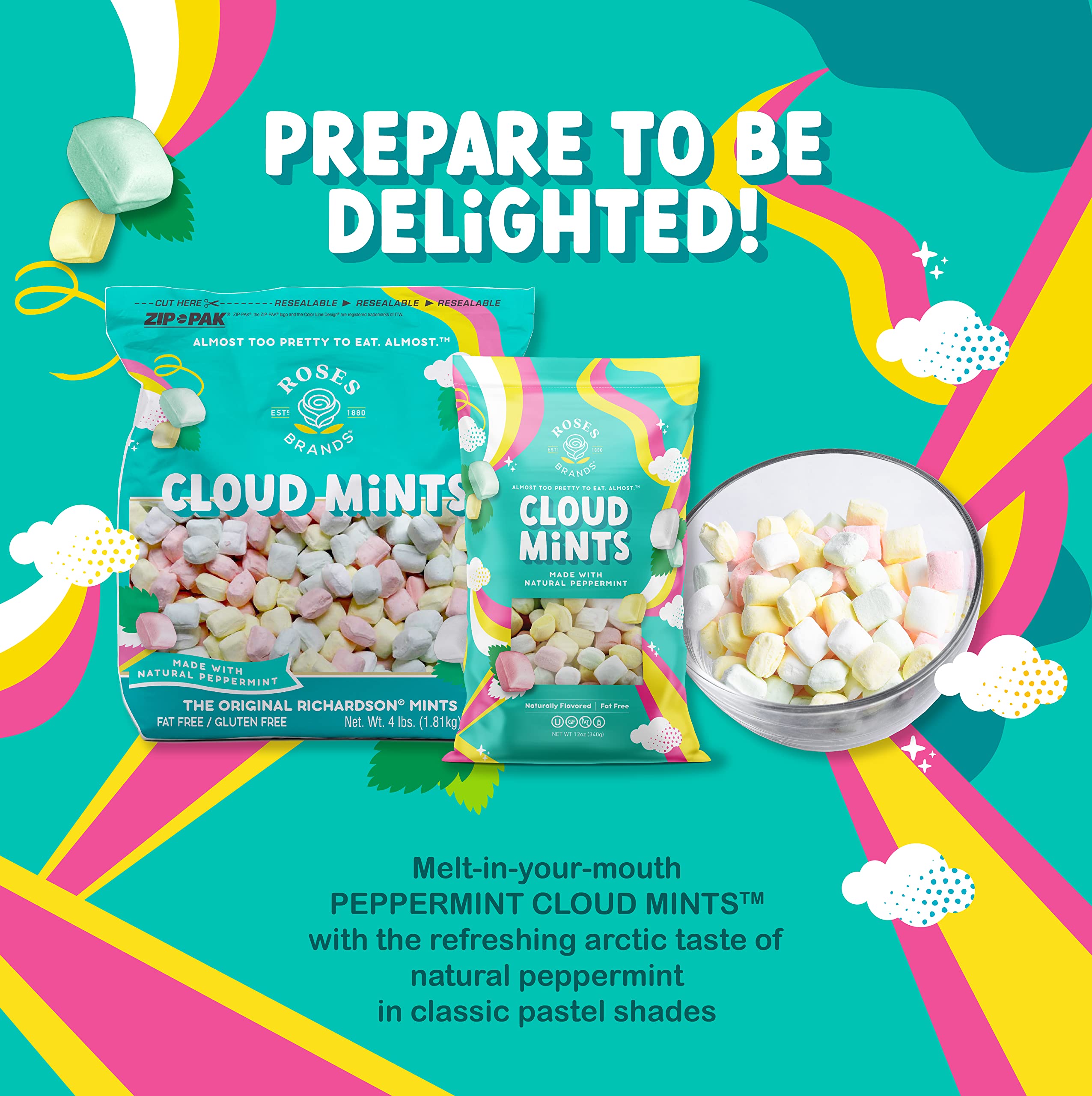 Roses Brands Cloud Mints made in the USA with classic formula.