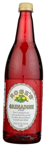 Rose's Grenadine bottle pours into a shaker for vibrant drinks.
