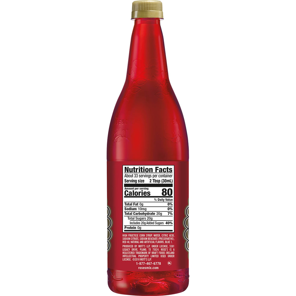 Rose's Grenadine cocktail creation shows a vibrant red hue ideal for mixed drinks.