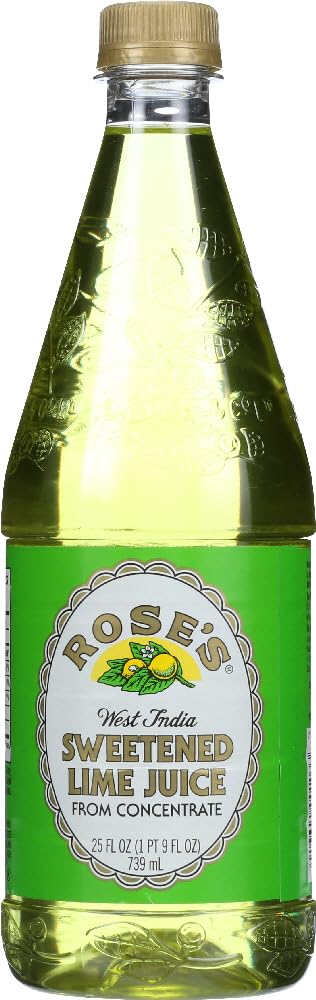 Rose's West India Sweetened Lime Juice bottle ready for cocktails and dressings.