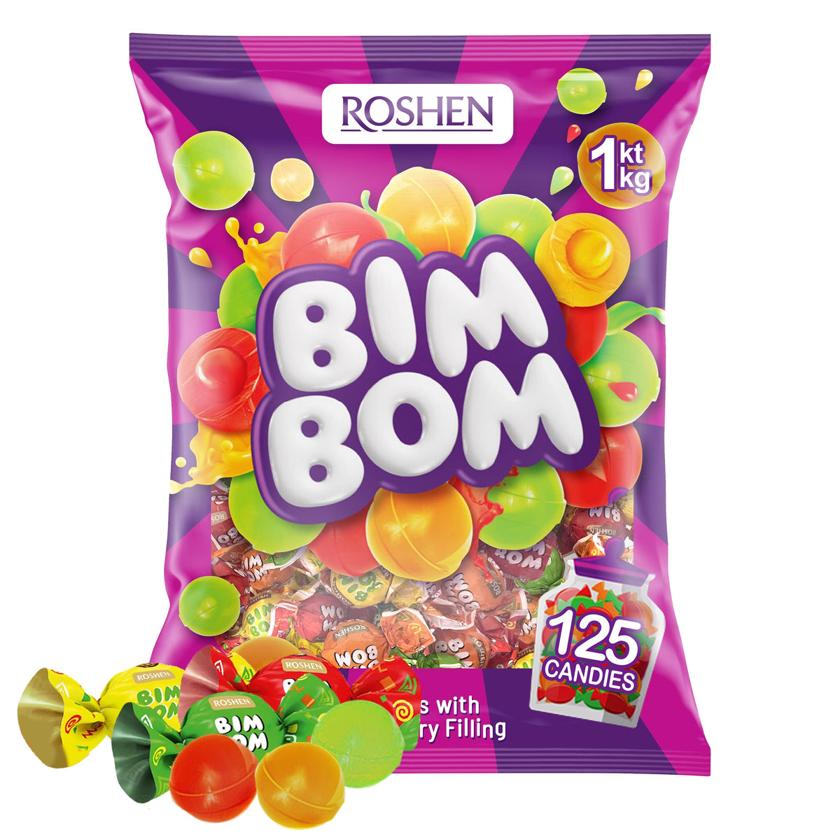 Roshen Bim Bom pear candy, ideal for party bowls with a fruity burst.