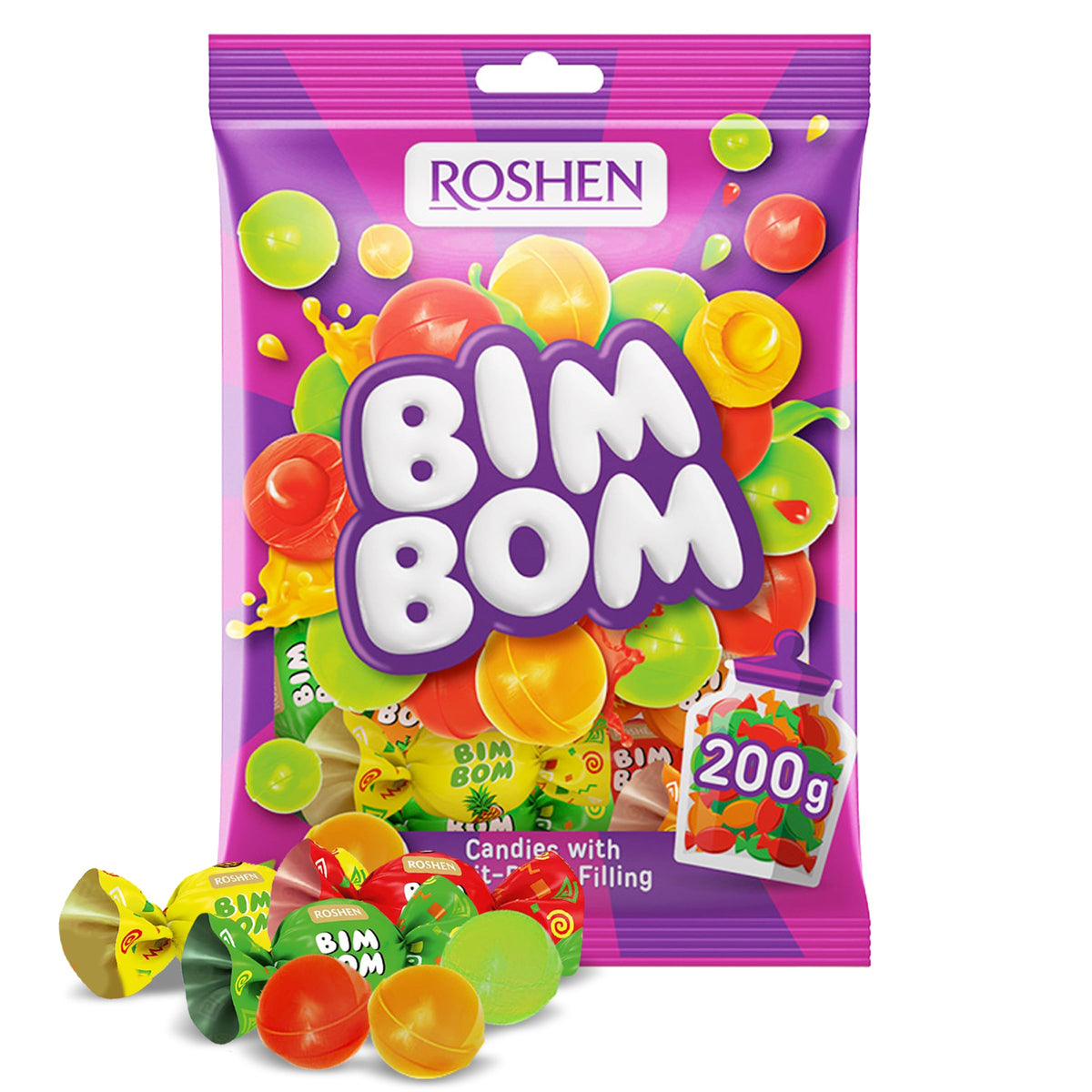 Roshen Bim Bom pear-filled candy ideal for on-the-go snacking.
