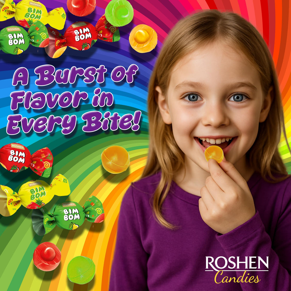 Roshen Bim Bom strawberry-filled candy adds bright sweetness to moments.