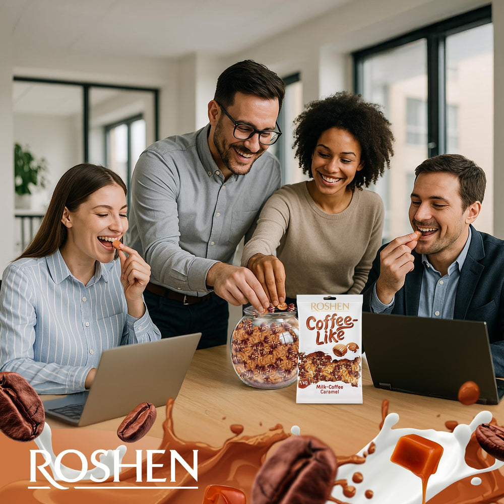 Individually wrapped Roshen Coffeelike candies preserve freshness and ease sharing.