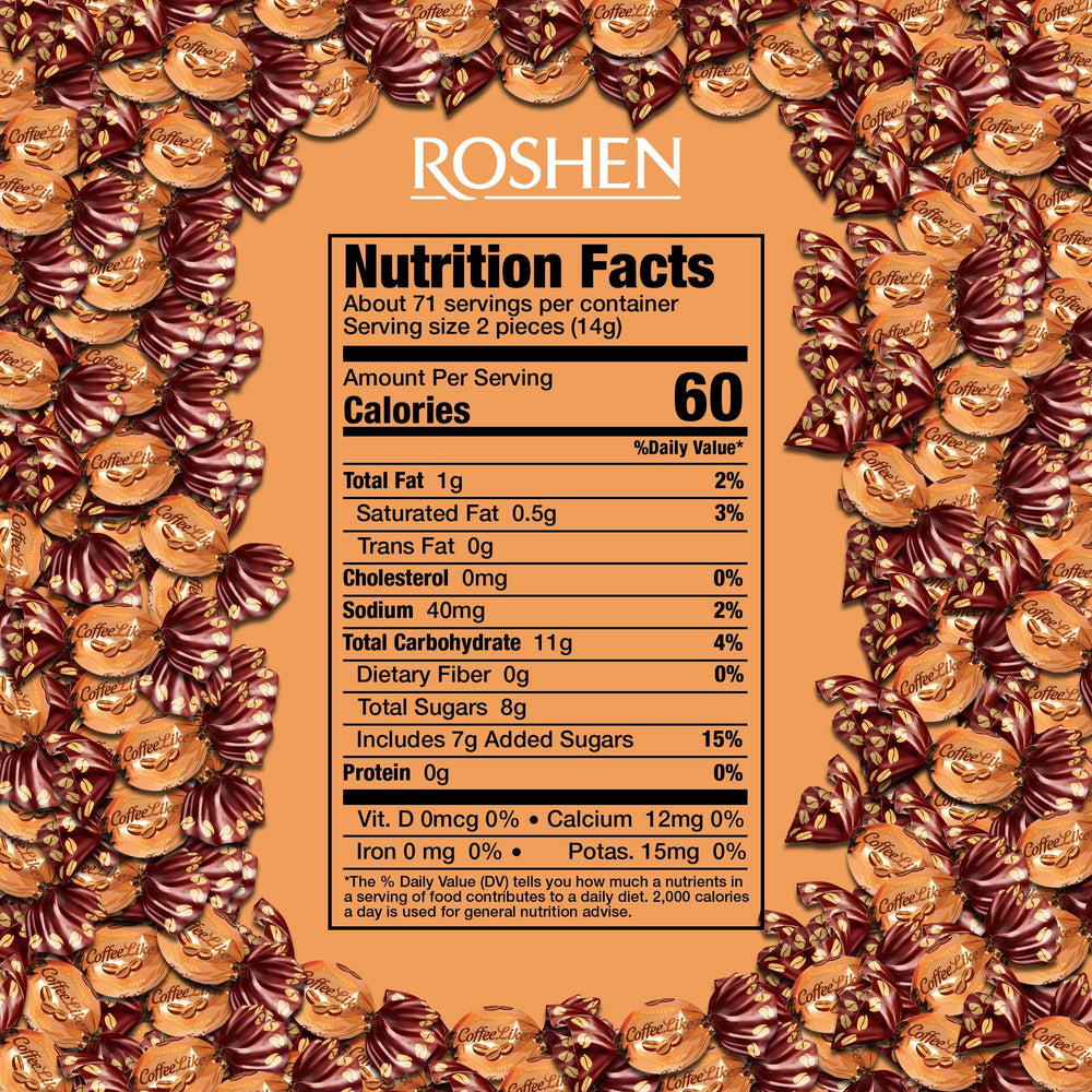 Roshen Coffeelike caramel candies bulk bag shown for office snacking and sharing.