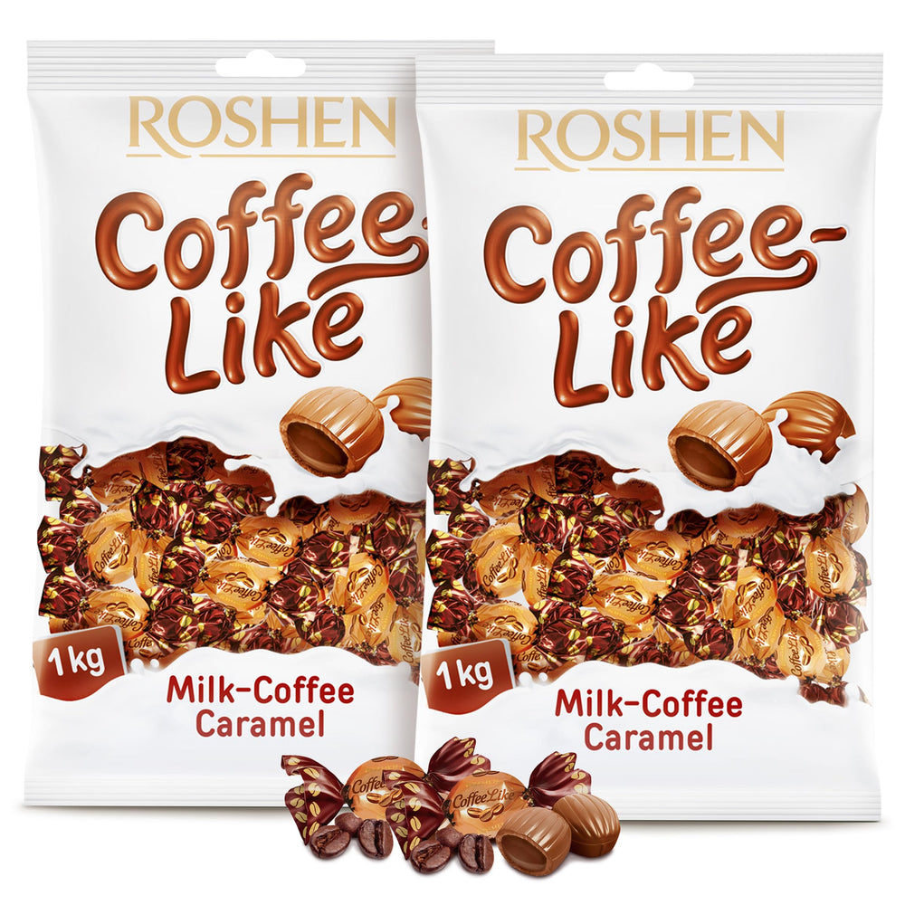 Roshen Coffeelike caramel candy pack, bulk display for sharing at offices