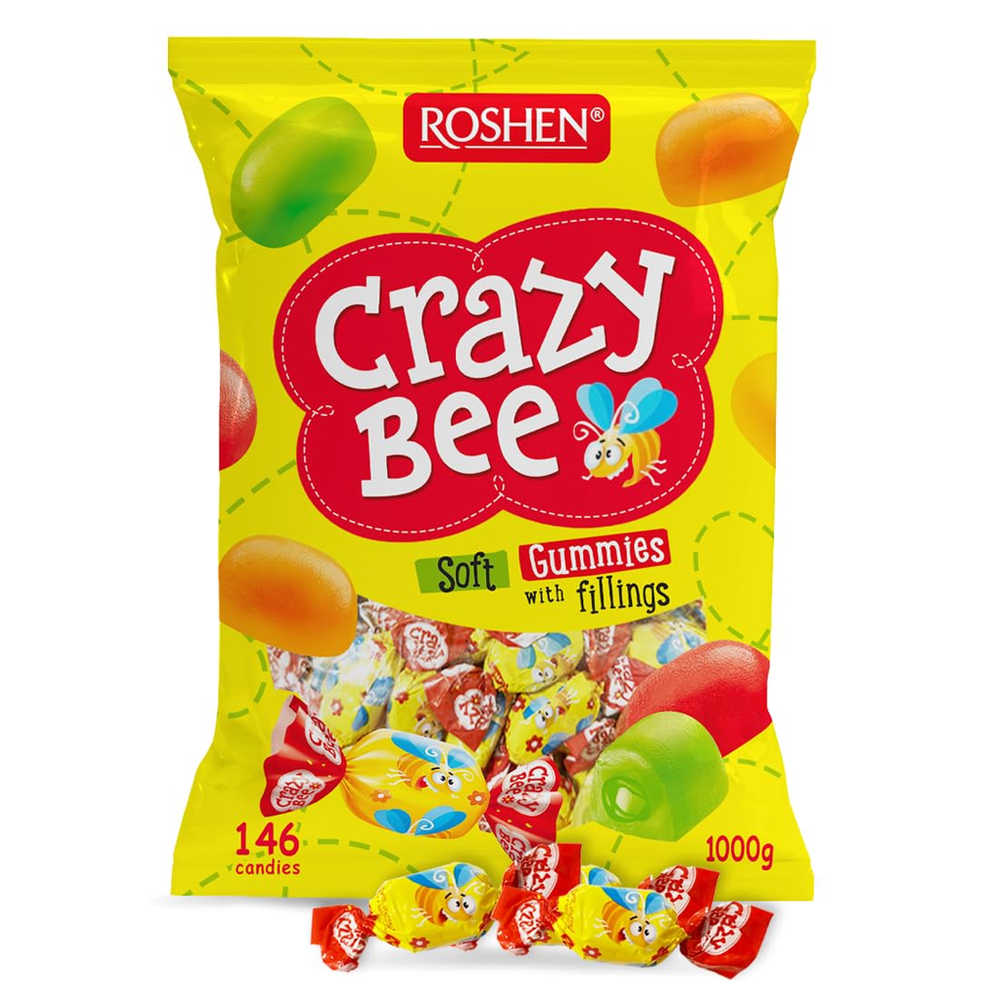 Roshen Crazy Bee Jelly Candy with assorted flavors, perfect for on-the-go snacking.