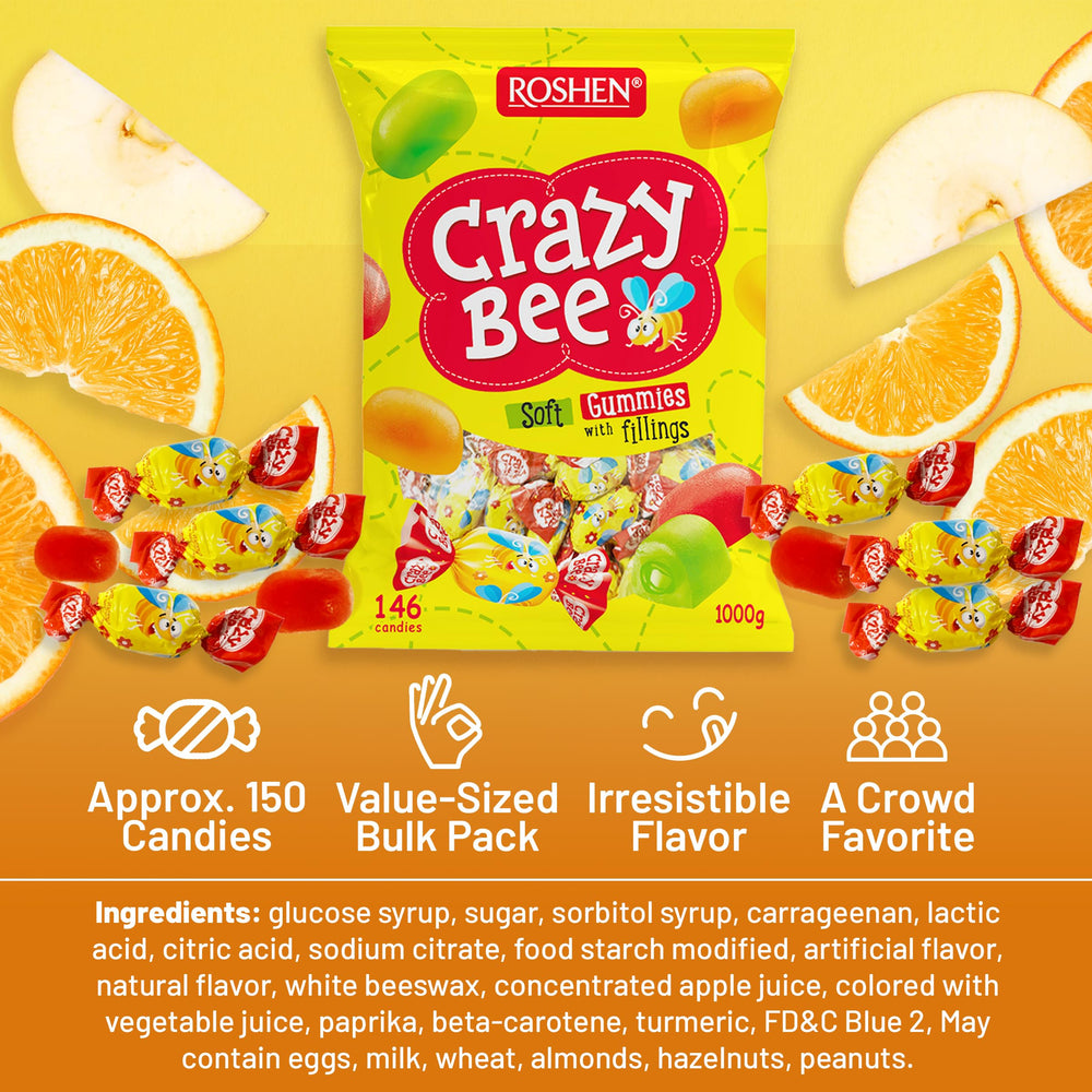 Roshen Crazy Bee Jelly Candy, individually wrapped for freshness and portability.