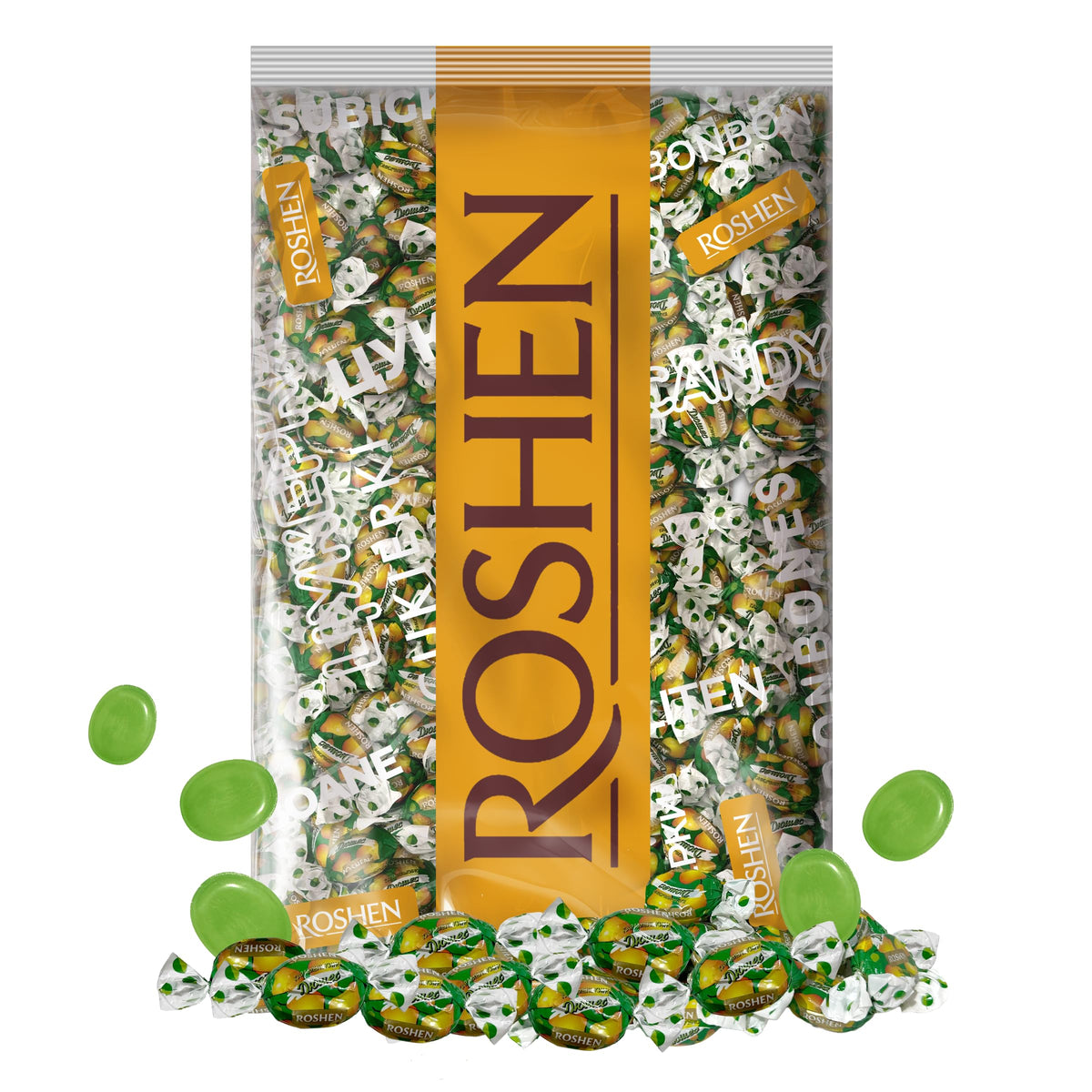 Roshen Duchess Pear hard candies packaging front, ideal for bulk sharing.